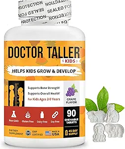 Doctor Taller Kids - Παιδιά Πολυβιταμίνες, Βιταμίνες Toddler - Υποστήριξη Δύναμη των οστών, Ενισχυμένη Ανοσία με Ασβέστιο, Πολυβιταμίνες για Ηλικίες 2 έως 9 - Γεύσεις Σταφυλιού - 90 Μασώμενα Δισκία 