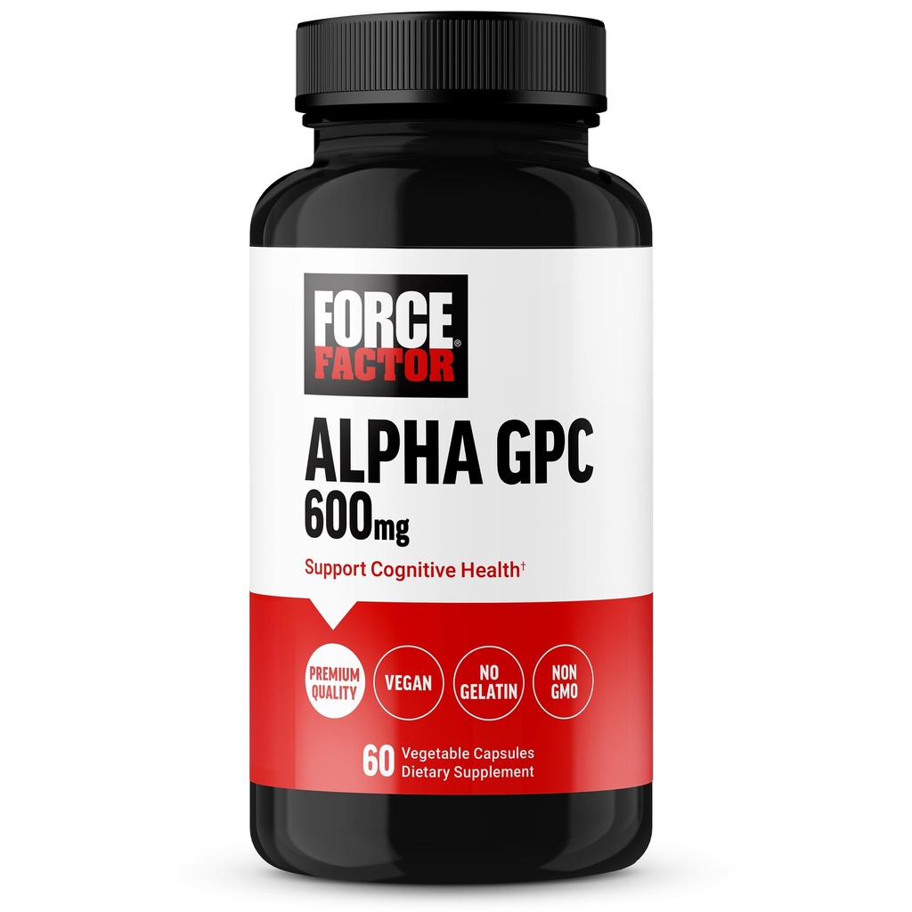 FORCE FACTOR Alpha GPC συμπλήρωμα εγκεφάλου για μνήμη και εστίαση, συμπλήρωμα υποστήριξης Mood με Alpha GPC 600mg, ποιότητα Premium, Vegan, μη-GMO, 60 κάψουλες