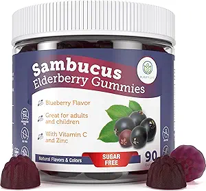 Καθαρίστε τη ζωή Gummies Elderberry χωρίς ζάχαρη με βιταμίνη C & ψευδάργυρο για ενήλικες και παιδιά, συμπλήρωμα υποστήριξης του ανοσοποιητικού για την αναπνευστική υγεία, Sambucus Elderberry Antioxidant Gummies - Vegan, 90 Count