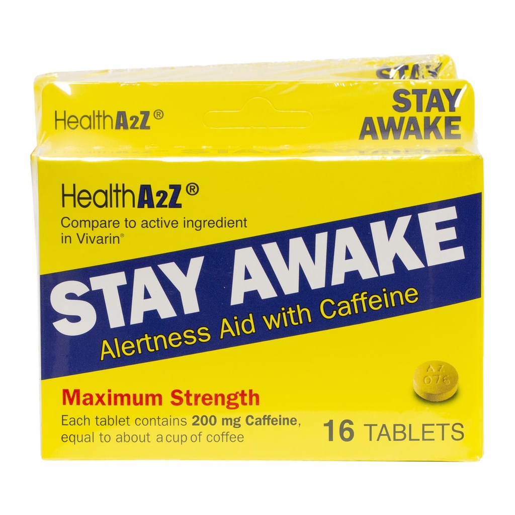 HealthA2Z® Stay Awake | 200 mg Caffeine | Alertness Aid with Caffeine | Maxium Strength (3 Pack (48 Tablets))