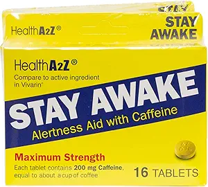 HealthA2Z® Stay Awake | 200 mg Caffeine | Alertness Aid with Caffeine | 3 Packs of 16 Tabelts (48 Tablets Total) | Maxium Strength
