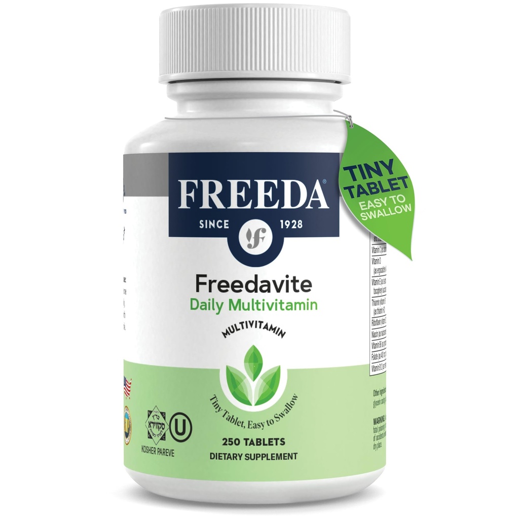 Freedavite Tiny Tablet - Μέτρια πολυβιταμίνη για άνδρες και γυναίκες - Καθαρή Βιταμίνη Α, C, D, E, B1, B2, B6, B12, Βιοτίνη, Ασβέστιο, Ψευδάργυρος, Σίδηρος, Μαγνήσιο, Μαγγάνιο, Χαλκός, Σελήνιο, Ιώδιο - 250 Count