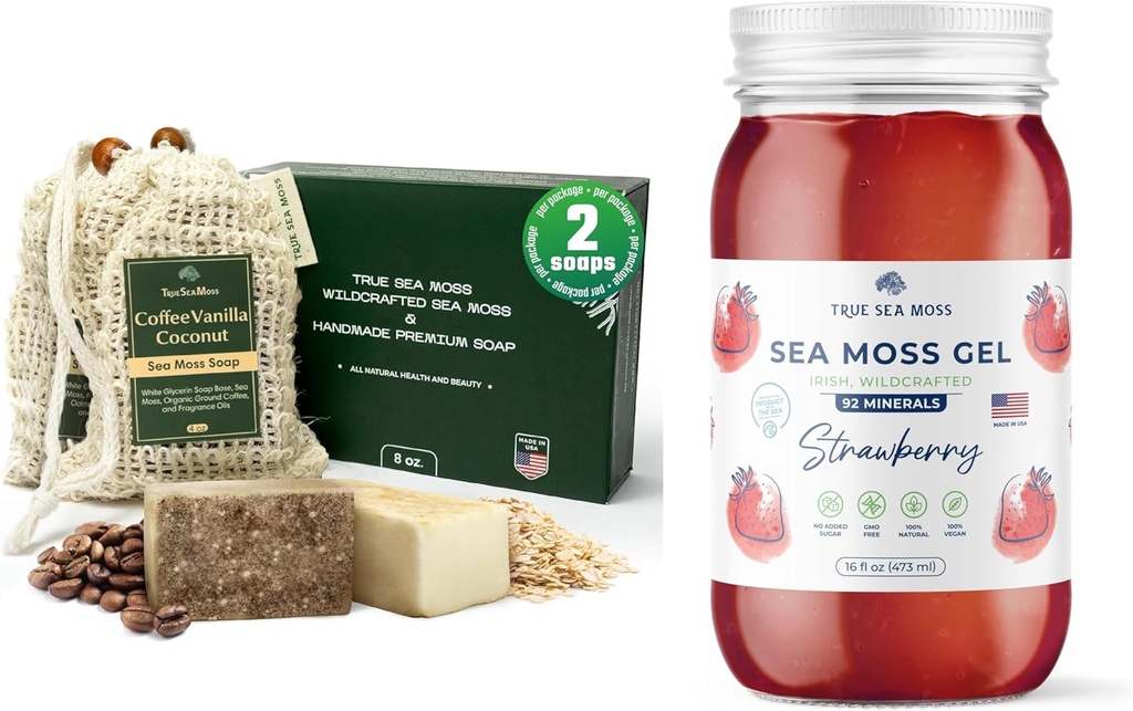TrueSeaMoss Sea Moss Σαπούνι Καφές Vanilla Coconut & Βρώμη Μέλι & Φράουλα Θάλασσα Moss Gel