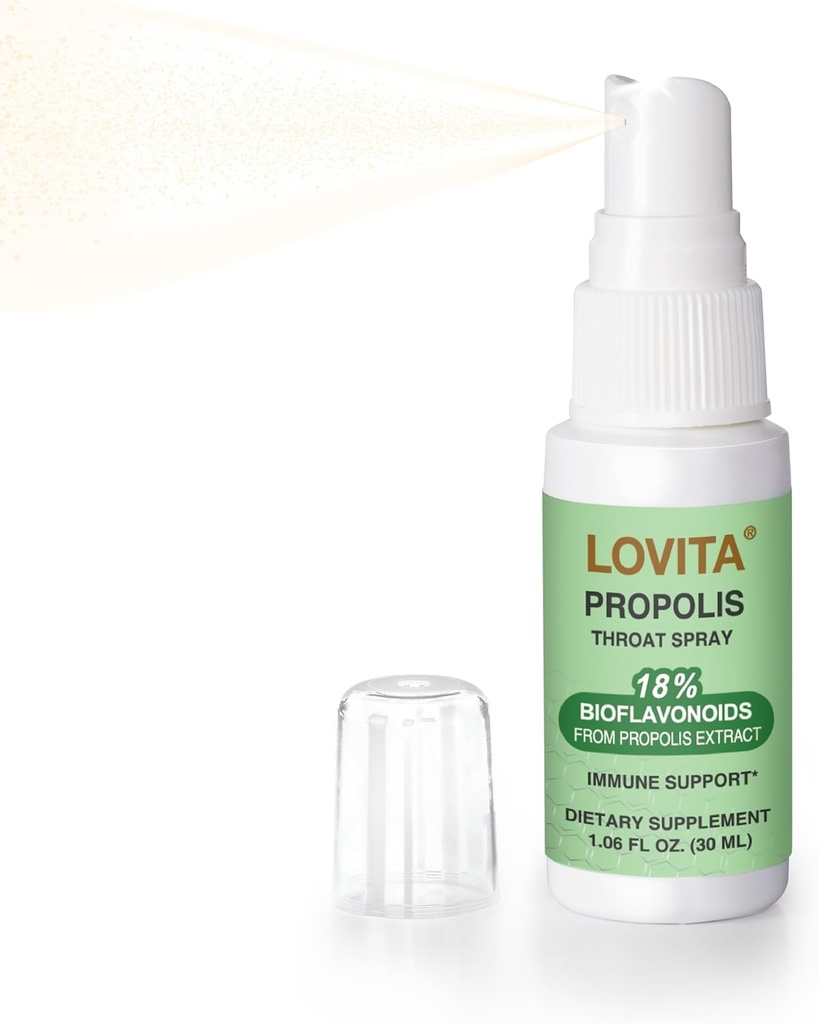 Lovita Bee Propolis Prooat Spray, 18% Bioflavonoids, Χωρίς Αλκοόλ, Ανοσολογική Υποστήριξη, Καταπραϋντικό Λαρύγγι, Αντιοξειδωτικό, Απαλή Γεύση, 1 Fl Oz (πακέτο του 1)