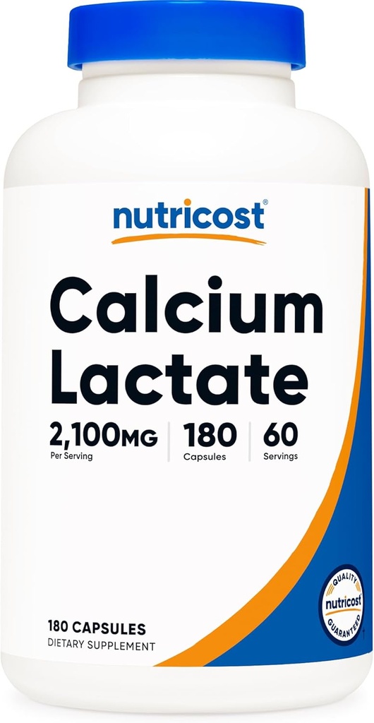 Nutricost Calcium Lactate 2,100mg; 180 Capsules - Vegan, Non-GMO and Gluten Free, 60 Servings
