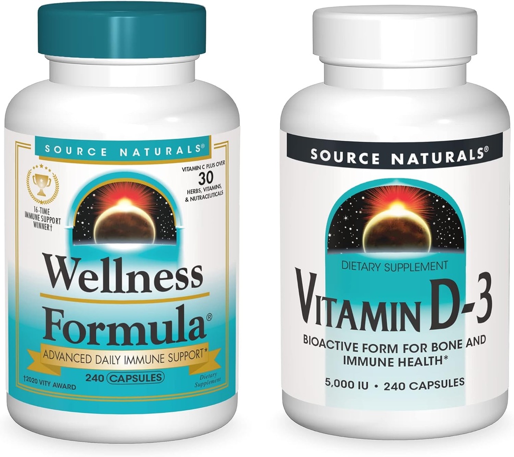 Πηγή Naturals Wellness Formula και 5000 eu Βιταμίνη D-3, 240 κάψουλες σε κάθε μπουκάλι