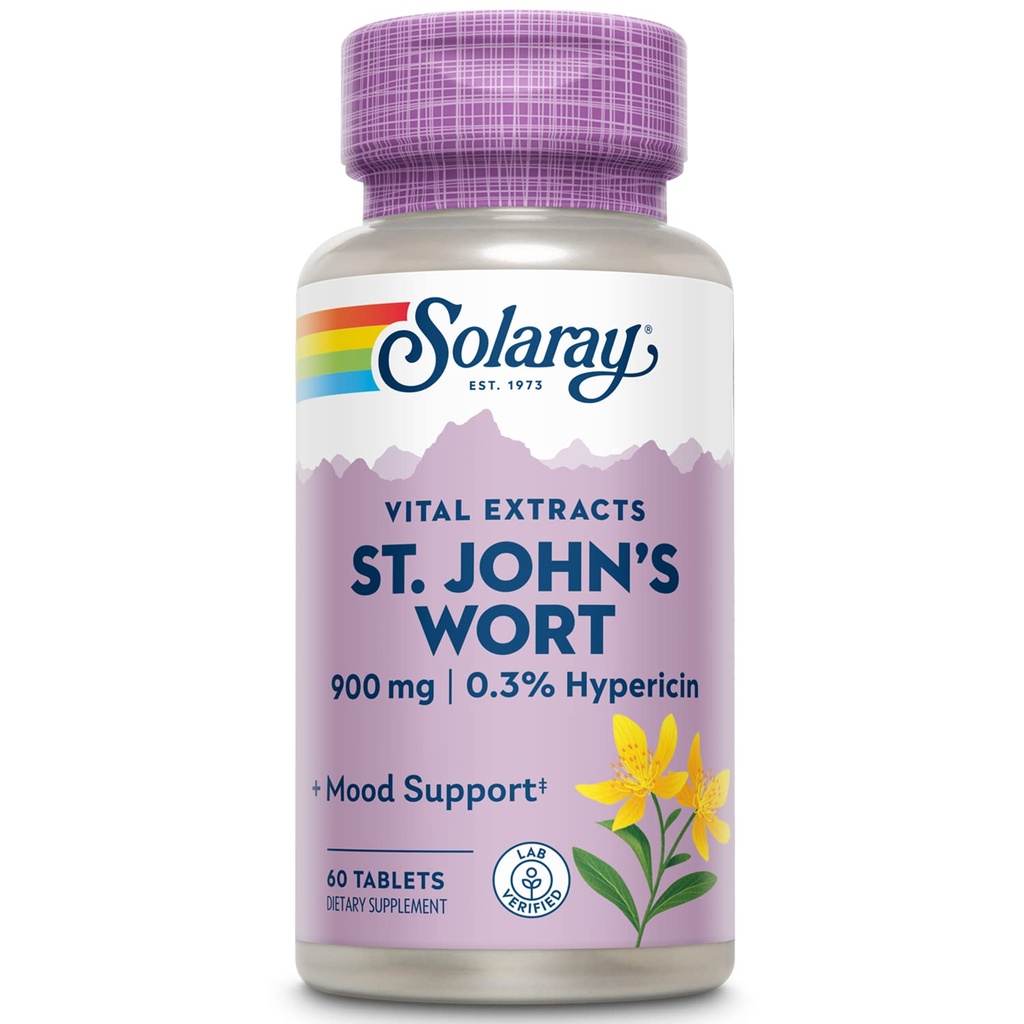 SOLARAY St. Johns Wort Aerial Extract One Daily 900mg, Standardized w/ 0. 3% Hypericin for Mood Stability & Brain Health Support, Non- GMO 