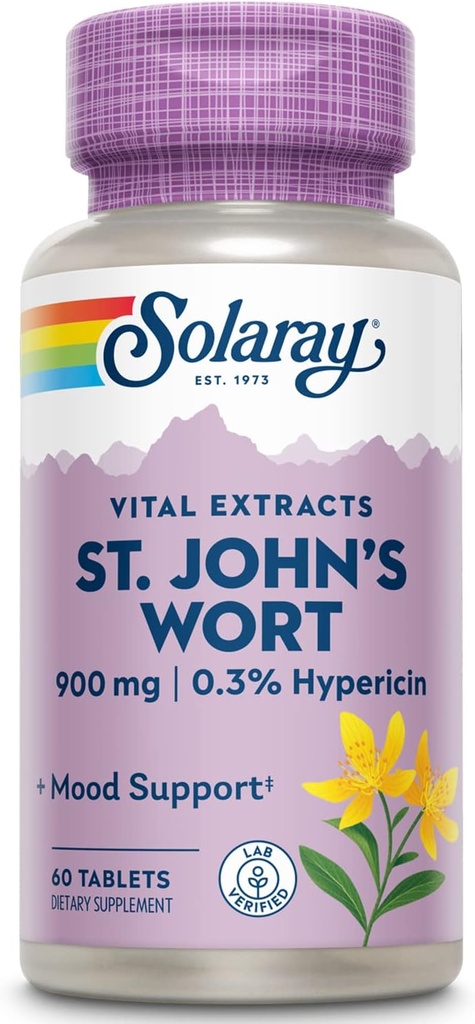 SOLARAY St. Johns Wort Aerial Extract One Daily 900mg, Standardized w/ 0. 3% Hypericin for Mood Stability & Brain Health Support, Non- GMO 