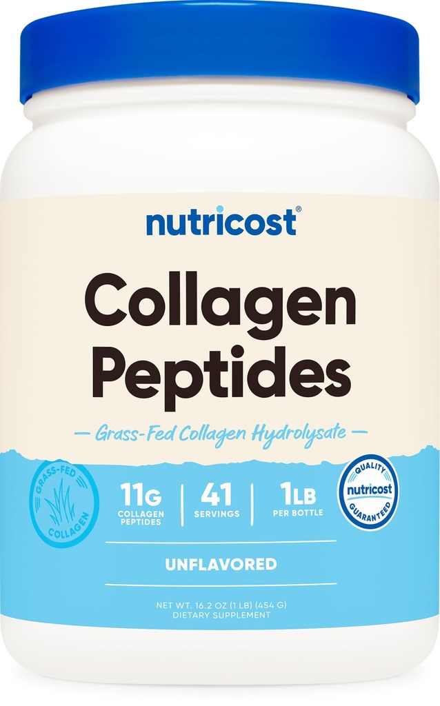 Nutricost Collagen Peptides Peptides Powder 1LB (454 G) - Grass Fed Bovine Collagen Hydrolysate (Άγευστη)