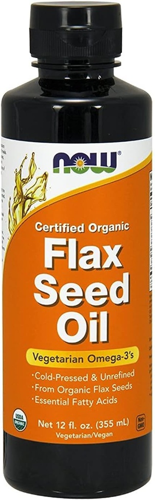 Λάδι λιναριού 12 Oz (Certified Organic Non GE) - NOW Τρόφιμα