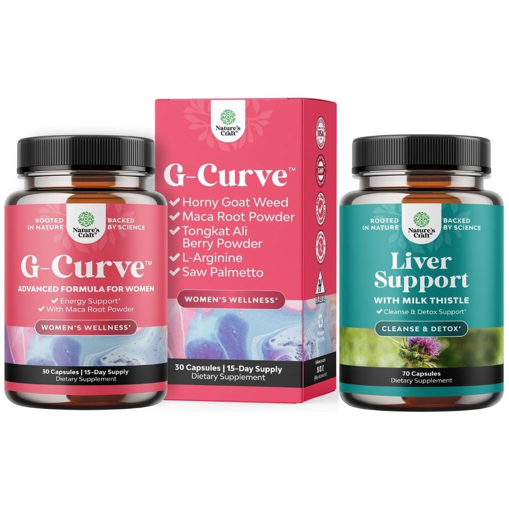 Bundle of G Curve Horny Goat Weed for Women - Invigorating Feminine Blend with Maca Root & Tribulus Terrestris and Liver Cleanse Detox & Repair - Milk Thistle Supplement for Digestion & Immune Health
