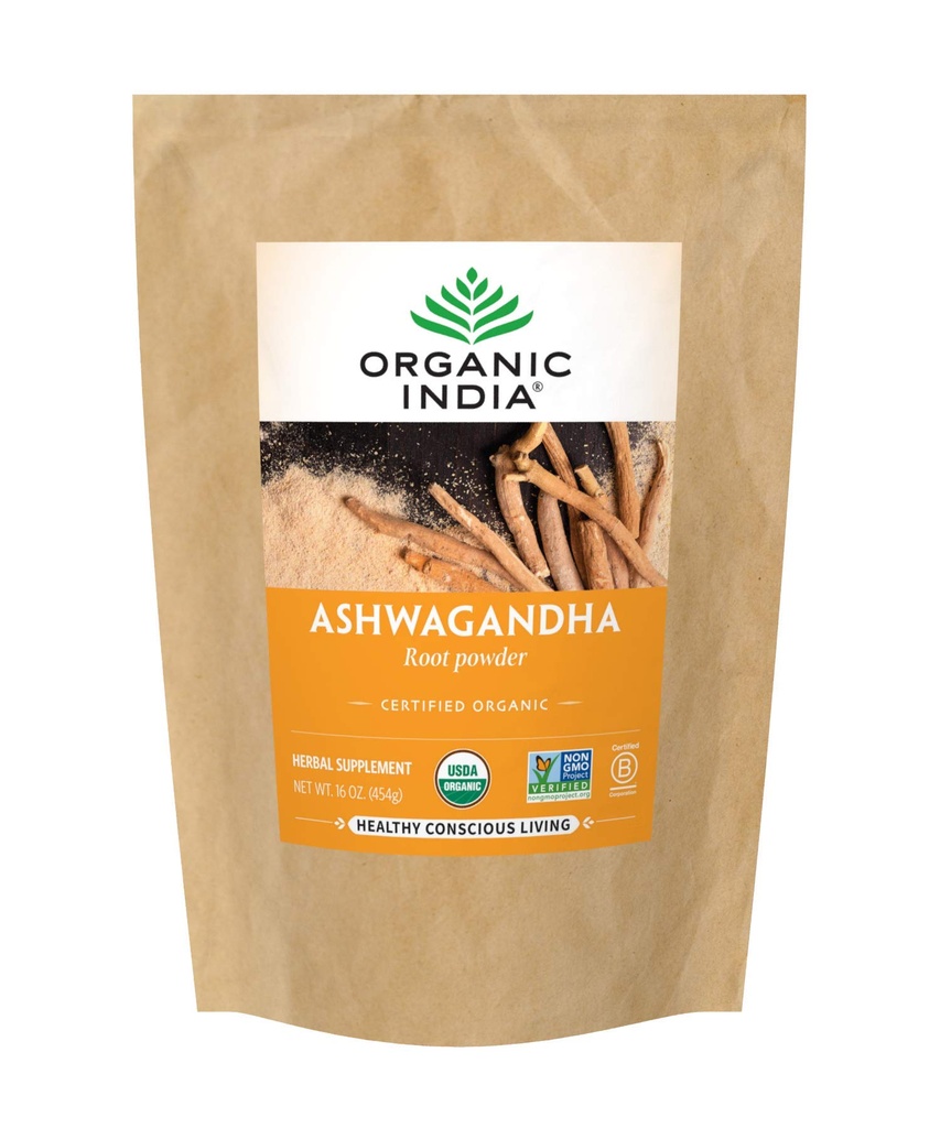 Οργανική σκόνη ORGANIC INDIA Ashwagandha - Ashwagandha Root Powder Bulk, συμπλήρωμα βοτάνων - Vegan, χωρίς γλουτένη, Kosher, μη GMO, υποστηρίζει ανακούφιση στρες, ενέργεια, και ύπνο - 1lb τσάντα