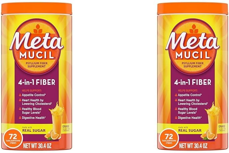 Μεταμουσίλη Ίνες, 4-σε-1 Psyllium Fiber Supplement Powder with Real Sugar, Orange Smooth Flavoured Drink, 72 Σερβιρίσματα (Packaging May Vary), Coarse Texture, 1,9 Λίρες (Pack of 2)