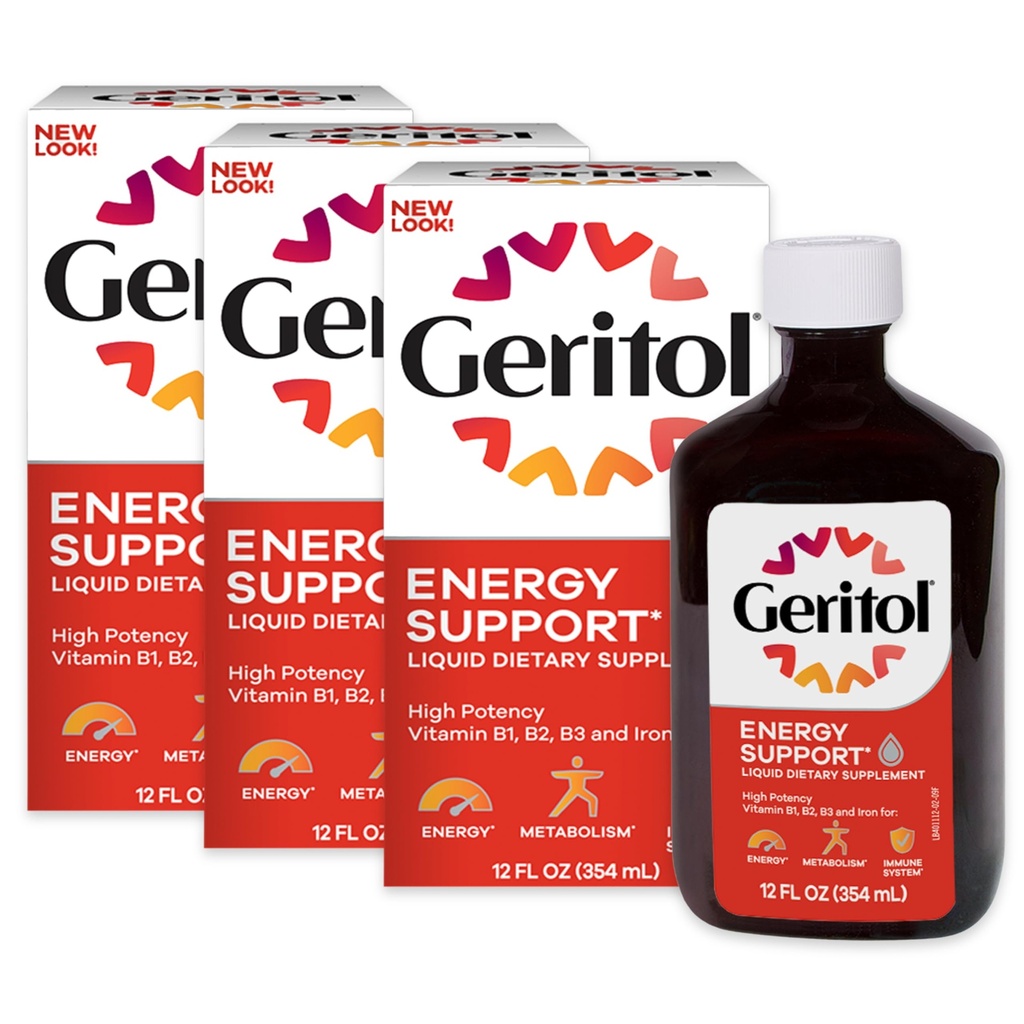 Geritol Liquid Vitamin and Iron Supplement, Energy Support Vitamins, Contains High Potency B-Vitamins and Iron, Easy to Swallow, No Artificial Sweeteners, Non-GMO, 12 Oz (Pack of 3)