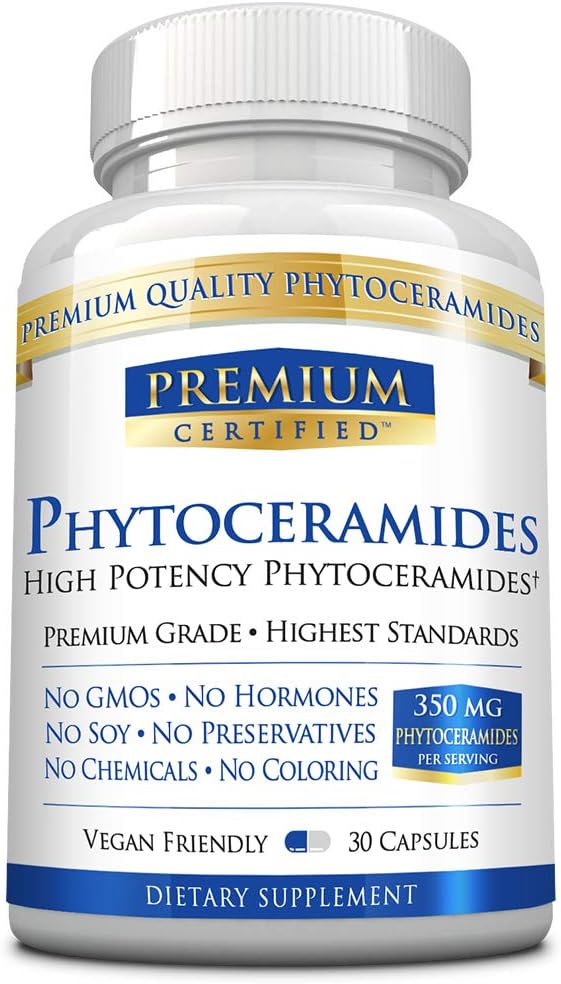 Φυτοκεραμίδια 350mg από 100% Σιτάρι -Βιταμίνη A, C, E και D3 - Αντίστροφη γήρανση δέρμα, πλήρωσης υγρασίας και επισκευής δέρμα - 100% καθαρό φυσικό - 30 κάψουλες - Vegan φιλικό