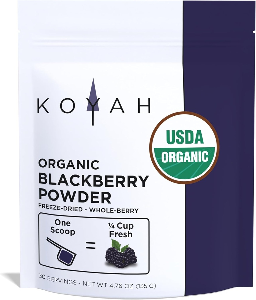 KOYAH - Organic BlackBerry Powder: 30 Μερίδες (1 Scoop = 1/4 Cup Fresh): Παγωμένη, Ολόκληρη σκόνη μούρων, Ακατέργαστη