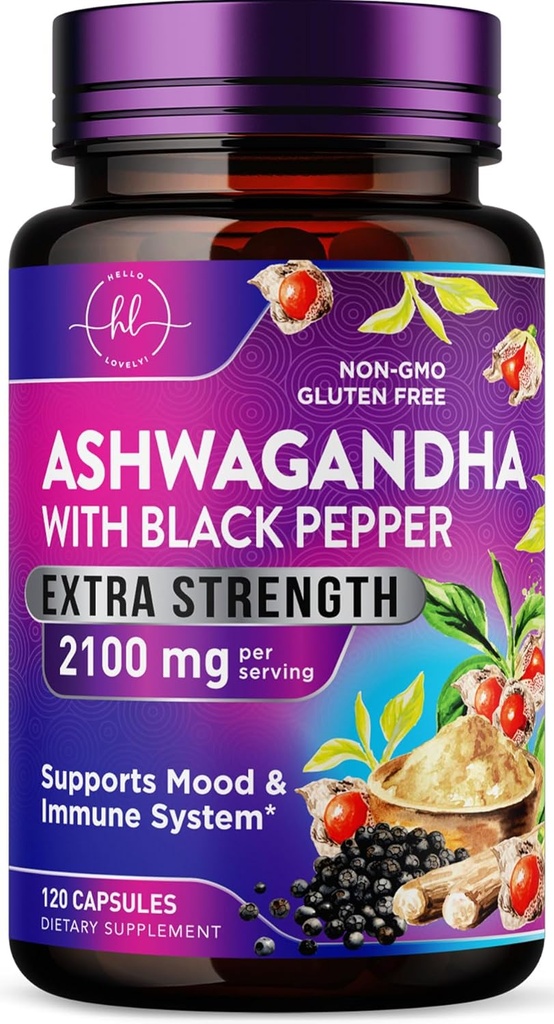 Ashwagandha 2.100 mg - Ashwagandha Συμπληρώματα για γυναίκες σε κάψουλες Veggie με εκχύλισμα σκόνης & ρίζας, Μαύρο πιπέρι για υψηλή απορρόφηση, Plant Based, Non-GMO, Εμφιαλωμένο στις ΗΠΑ - 120 κάψουλες Veggie