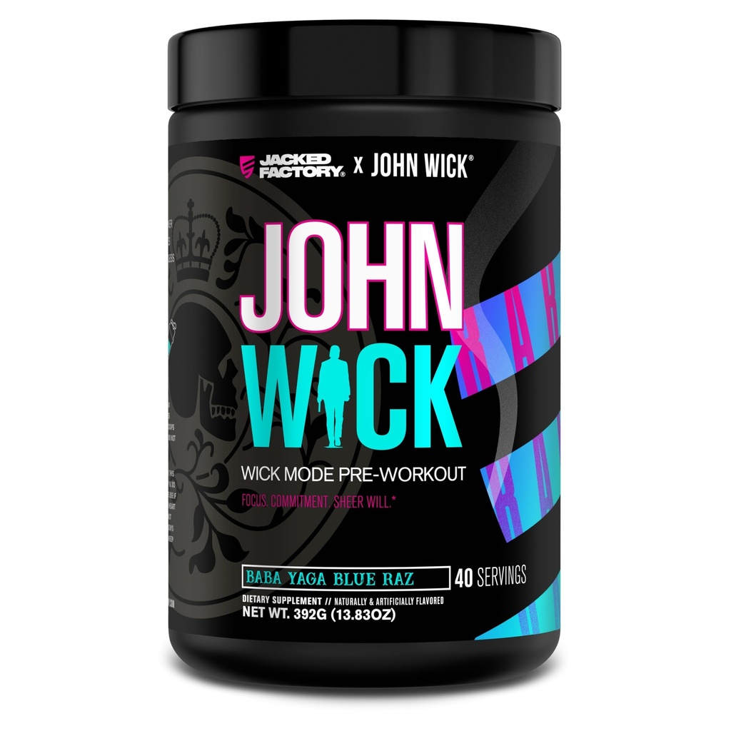 Jacked Factory X John Wick - Wick Mode Pre Workout Powder - Έντονη ενέργεια, μάχη-έτοιμη εστίαση, ασταμάτητη δέσμευση, και Sheer Will - 40 εξυπηρετούν, Baba Yaga Blue Raz