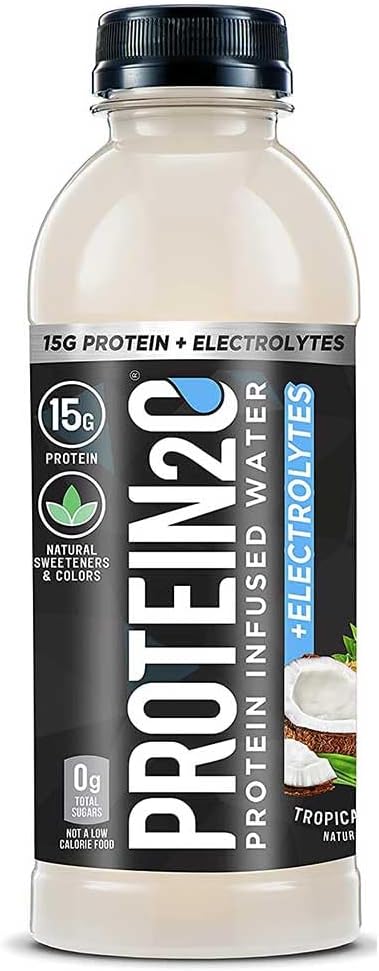 Protein2o 15g Whey Protein Isolate Infused Water Plus Electrolytes, Sugar Free Sports Drink, Ready to Drink, Gluten Free, Lactose Free, Tropical Coconut, 16.9 oz Bottle (12 Count)