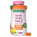 Nature's Bounty Optimal Solutions Hair, Skin and Nails Collagen Pectin Gummies, 100 mg Collagen και 2.500 mcg Biotin Per Serving, No Stick Gummy, Tropical Citrus Flavor, 200 ct, 100 Total Servings