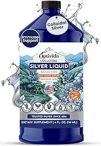 Optivida Health Colloidal Silver Liquid (32 oz) – Premium Nano Silver Colloidal Supplement for Daily Wellness & Immune Support, Natural Liquid Silver Hydrosol for Adults & Kids, Non-GMO, Gluten-Free
