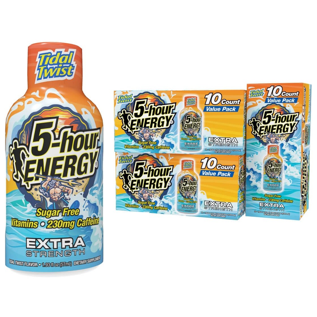 5 ώρες ΕΝΕΡΓΕΙΑ Extra Strength Energy Shot, Tidal Twist (1,93 oz., 30 Count), Zero Calories & Sugar-Free 230 mg Caffeinated Energy Shot, Amino Acids & B Vitamins, Συμπλήρωμα διατροφής, Pina-Colada Flavor
