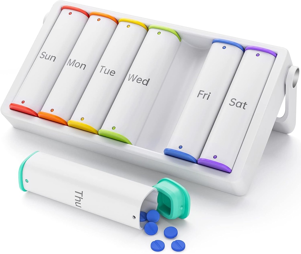 Weekly Pill Organizer 2 φορές την ημέρα, KOVIUU Μεγάλο κουτί ταξιδιών 7 ημέρα, Am Pm Δύο φορές καθημερινή θήκη χαπιών με περιστρεφόμενο λαβή, δοχείο για τη βιταμίνη, ιατρική, συμπλήρωμα, ιχθυέλαιο, λευκό