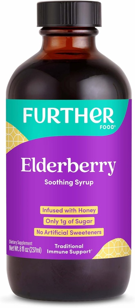 Περαιτέρω τροφίμων Syrup Elderberry για την υποστήριξη του ανοσοποιητικού, συμπλήρωμα Sambucus Elderberry, καθημερινή υποστήριξη του φυτικού ανοσοποιητικού συστήματος για παιδιά και ενήλικες, χωρίς γλουτένη (8 fl oz του Selderberry Soothing Syrup)