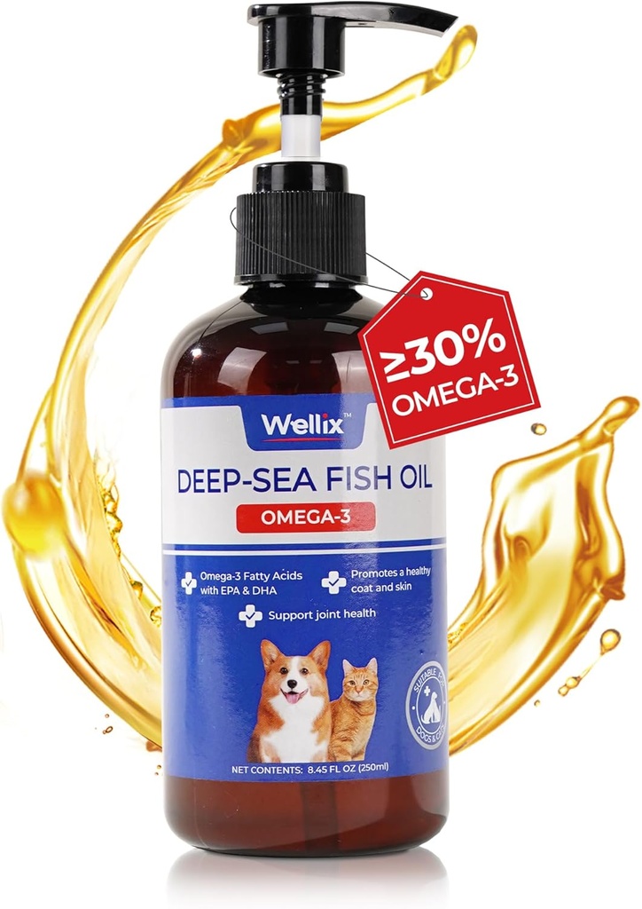 Wellix Omega 3 ιχθυέλαιο για σκύλους, καλύτερο από το λάδι σολομού για σκύλους, συμπλήρωμα ιχθυέλαιο σκύλου, το δέρμα κατοικίδιων ζώων και το παλτό συμπλήρωμα, προωθεί την καρδιά, κοινή & ανοσοποιητική υγεία, EPA & DHA