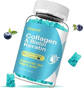 Biotin Gummies με κολλαγόνο, κερατίνη, υαλουρονικό οξύ, βιταμίνη για το δέρμα, την ανάπτυξη των μαλλιών, νύχια, γυναίκες άνδρες ενήλικες παιδιά - 60 gummies με γεύση βατόμουρο