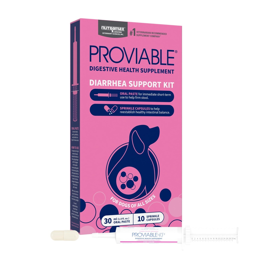 Nutramax Proviable Probiotics για σκύλους, Diarrhea Support Kit, Digestive Health Supplement with Multiple Strains of Bactory, Plus Prebiotics, Kaolin και Pectin, 30 ml Paste και 10 κάψουλες