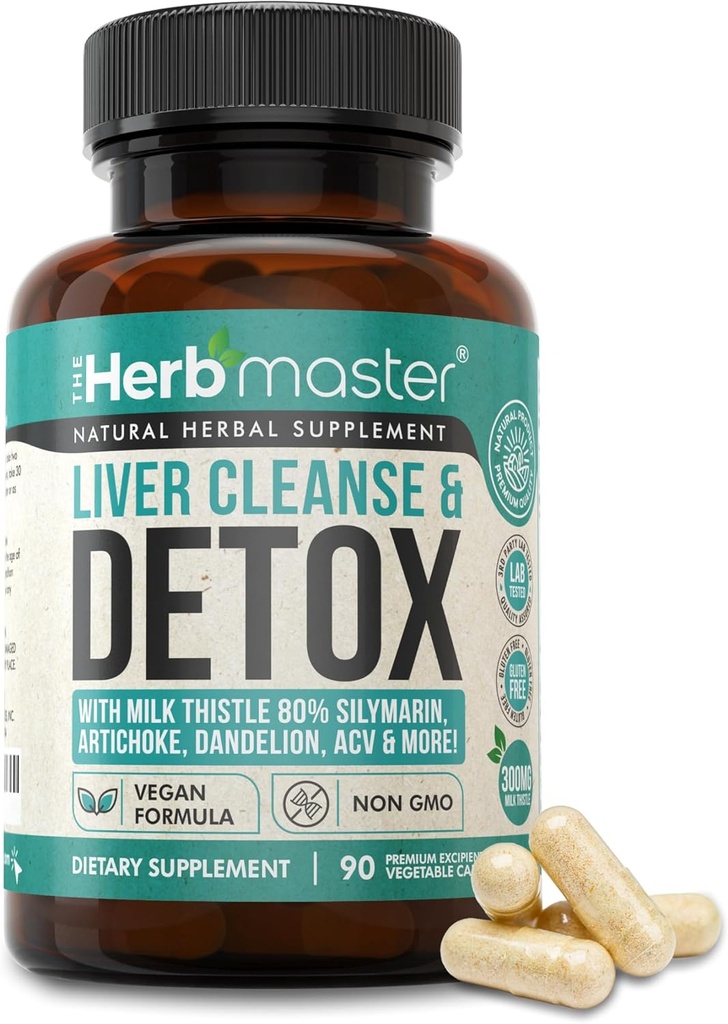 Nora Ross Herbmaster Liver Cleanse Detox & Repair – 27-in-1 συμπλήρωμα στήριξης του ήπατος για άνδρες και γυναίκες – συμπλήρωμα γαϊδουράγκαθο γάλακτος w/Artichoke Extract, Choline, Zinc & Dandelion Root – 45 σερβιρίσματα