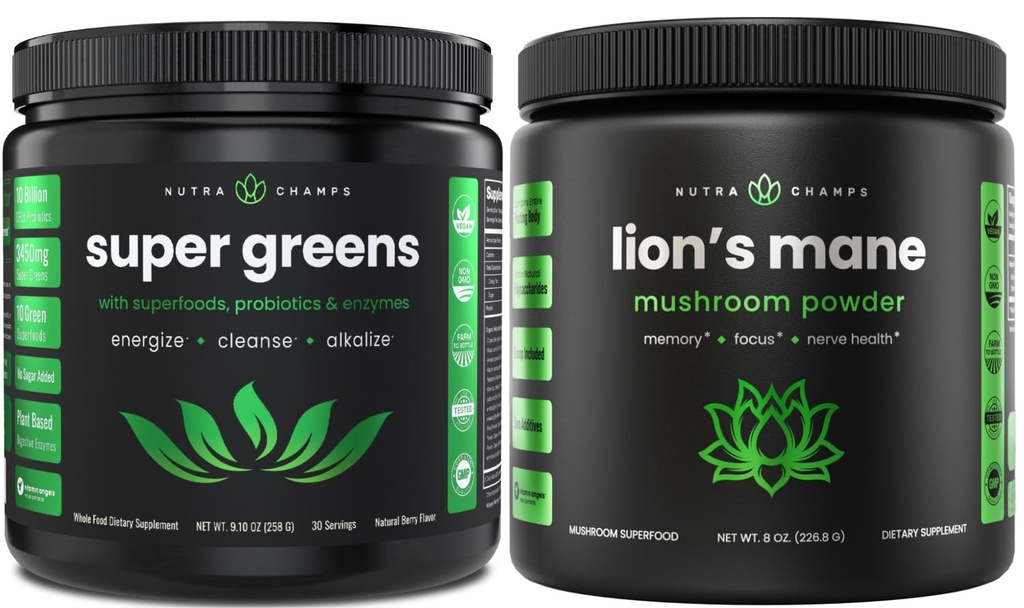 NutraChamps Πράσινα Super Food Powder & Lion's Mane Powder