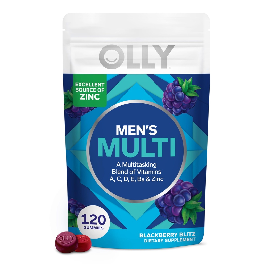 OLLY Ανδρική Πολυβιταμίνη Gummy, Ανοσοποιητική Υποστήριξη, Βιταμίνες A, C, D, E, B, Λυκοπένιο, Ψευδάργυρος, BlackBerry, 60 Ημέρα Προμήθεια - 120 Μέτρα