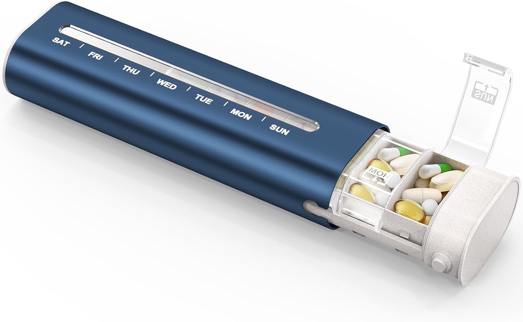 Zannaki Aluminum 7 Day Weekly Pill Organizer, Portable Travel Pill Case with Three Layer Seal, Μεγάλη Χωρητικότητα Χαριτωμένο Daily Pill Box, Hill Holder Container για Βιταμίνες, Χάπια, Συμπληρώματα και Φάρμακα