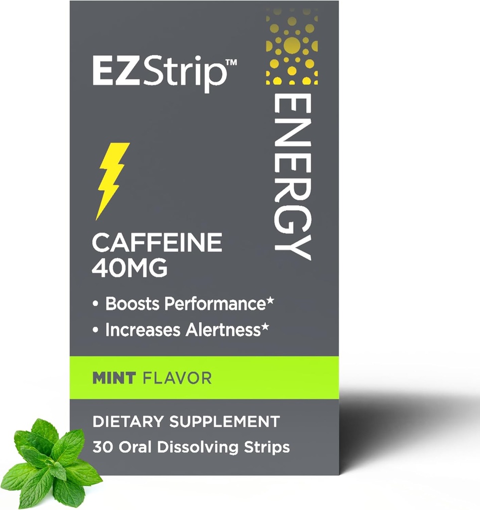 Ενεργειακά συμπληρώματα - Mint Flavor, 30 Count - Dissolving Strips με 40mg καφεΐνη για να βοηθήσει να ενεργοποιήσετε την ημέρα σας και να ενισχύσει την απόδοση - Κατασκευάζεται στις ΗΠΑ, ζάχαρη και χωρίς γλουτένη