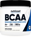Nutricost BCAA Powder (Άγευστη, 30 μερίδες) - Χορτοφαγική, μη ΓΤΟ, Χωρίς γλουτένη, Βέλτιστη 2:1:1 αναλογία