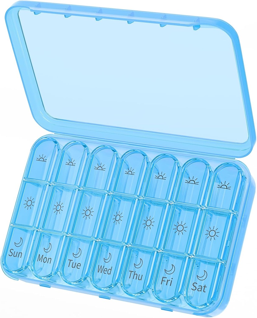 Daviky Weekly Pill Organizer 3 φορές την ημέρα, μεγάλη 7 ημέρα Pill Box 3X την ημέρα με ξεχωριστό εμπορευματοκιβώτιο, φορητό ταξιδιωτικό χάπι περίπτωση για φαρμακευτική αγωγή, βιταμίνες, ιχθυέλαιο και συμπληρώματα