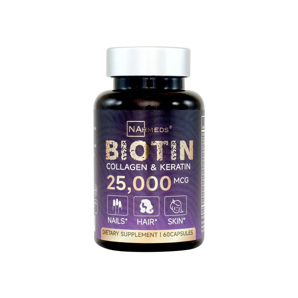 Biotin + Beauty Blend – 25.000 mcg Complex με κολλαγόνο, κερατίνη, MSM – Hair, Skin & Nail Support – Χωρίς γλουτένη – GMP, ISO 22000, HACCP Certified – COA Διαθέσιμο – 60 κάψουλες