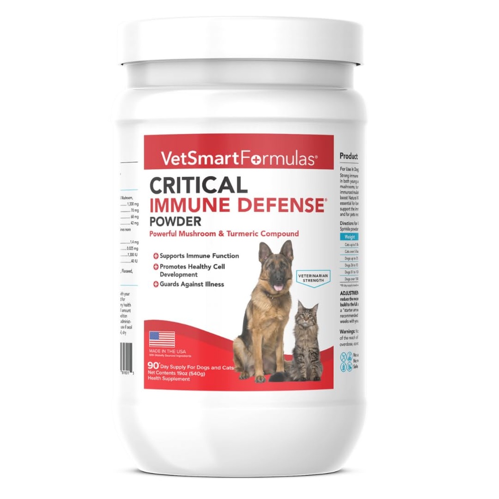 Critical Immune Defense for Dogs & Cats; Supports Normal Cell Growth - Turkey Tail, Reishi, Shiitake and Maitake Mushroom Formula with Patented White Turmeric Root Extract (Large / 90 Day Avg. Supply)