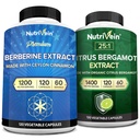 Nutrivein Premium Berberine 1200mg & Citrus Bergamot Extract 1400mg Bundle - Ceylon Cinnamon & 25:1 Bergamia Extract - Διαχείριση βάρους & Ανοσοποιητική υποστήριξη Plus Heart Health - 120 Κάψουλες κάθε μία