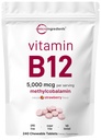 Micro Ingredients Vitamin B12 5,000 mcg | Methylcobalamin – 240 Chewable Tablets | Fast Dissolve, Natural Strawberry Flavor | Vegan, Non-GMO, Gluten Free