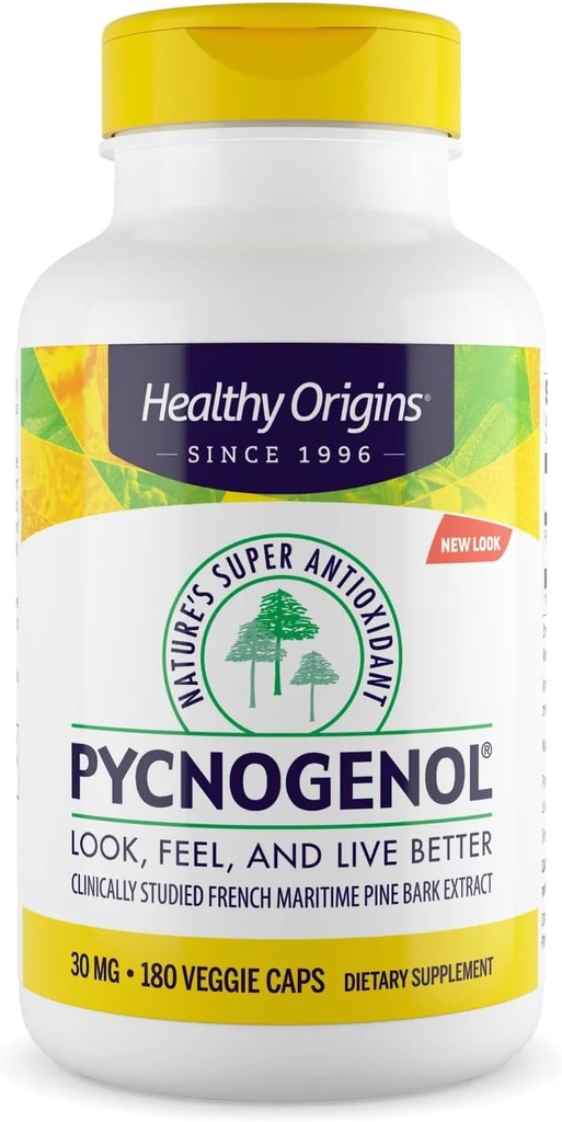Healthy Origins Pycnogenol 30 mg (Υπεραντιοξειδωτικό της φύσης, Μη ΓΤΟ, Χωρίς γλουτένη, Καρδιαγγειακή Υποστήριξη), 180 Καπάκια λαχανικών