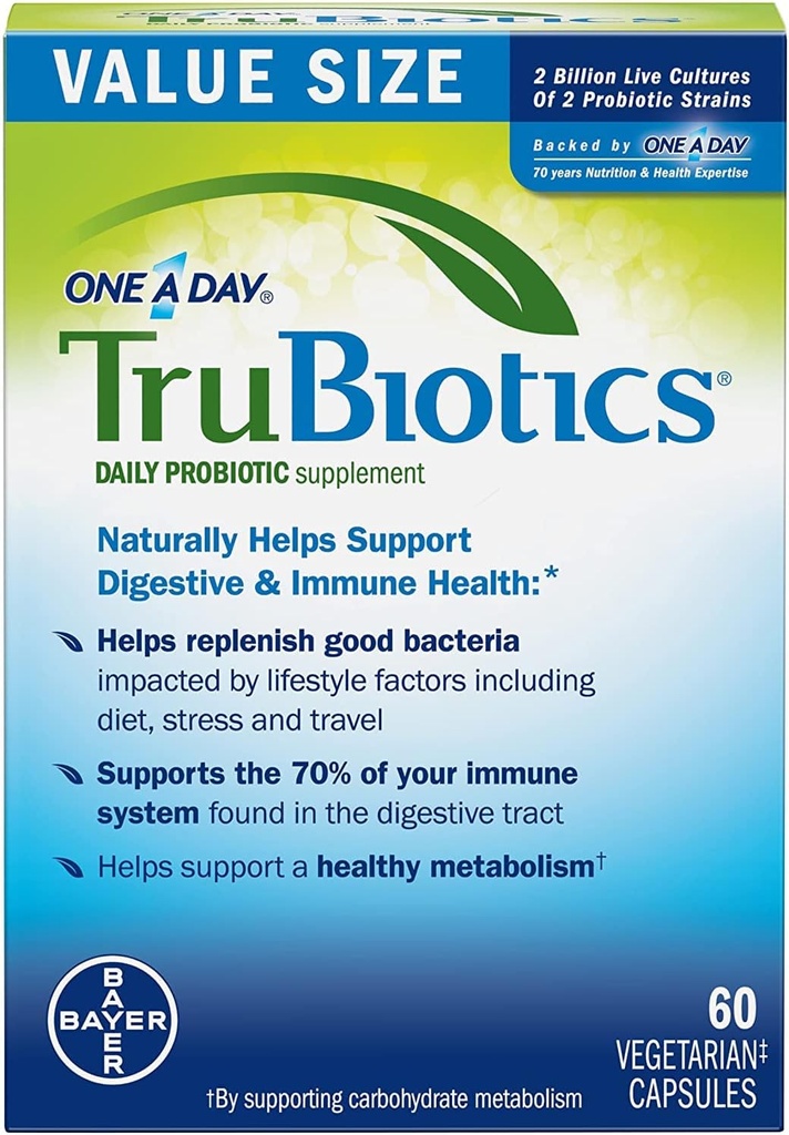 Trubiotics Καθημερινή Προβιοτική, 60 κάψουλες - Χωρίς γλουτένη, χωρίς σόγια Digestive + συμπλήρωμα υποστήριξης ανοσοποιητικής υγείας για άνδρες και γυναίκες