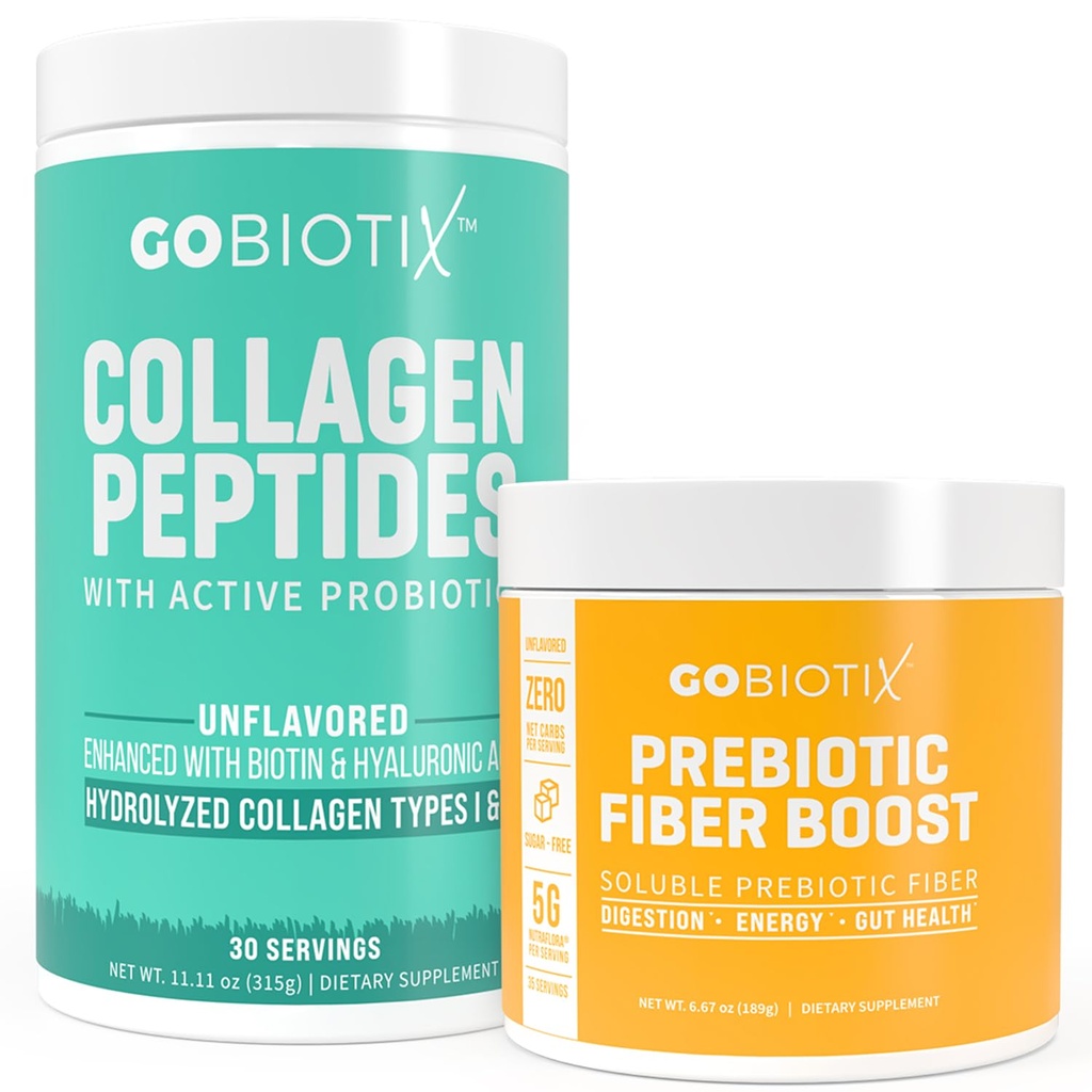 GOBIOTIX Fiber & Collagen Bundle: Μαλλιά, δέρμα, υποστήριξη κόκκων - 30 εξυπηρετεί Collagen, 35 εξυπηρετεί Fiber