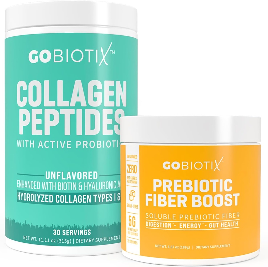 GOBIOTIX Fiber & Collagen Bundle: Μαλλιά, δέρμα, υποστήριξη κόκκων - 30 εξυπηρετεί Collagen, 35 εξυπηρετεί Fiber