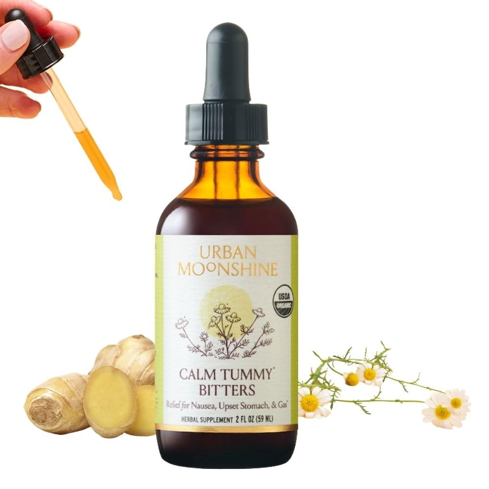 Urban Moonshine Calm Tummy Digestive Bitters - Relief for Nausea & Upset Stomach - Debloat - Digestive Health - Certified Organic - Ginger - Dandelion Root - Chamomile - 2 Fl Oz