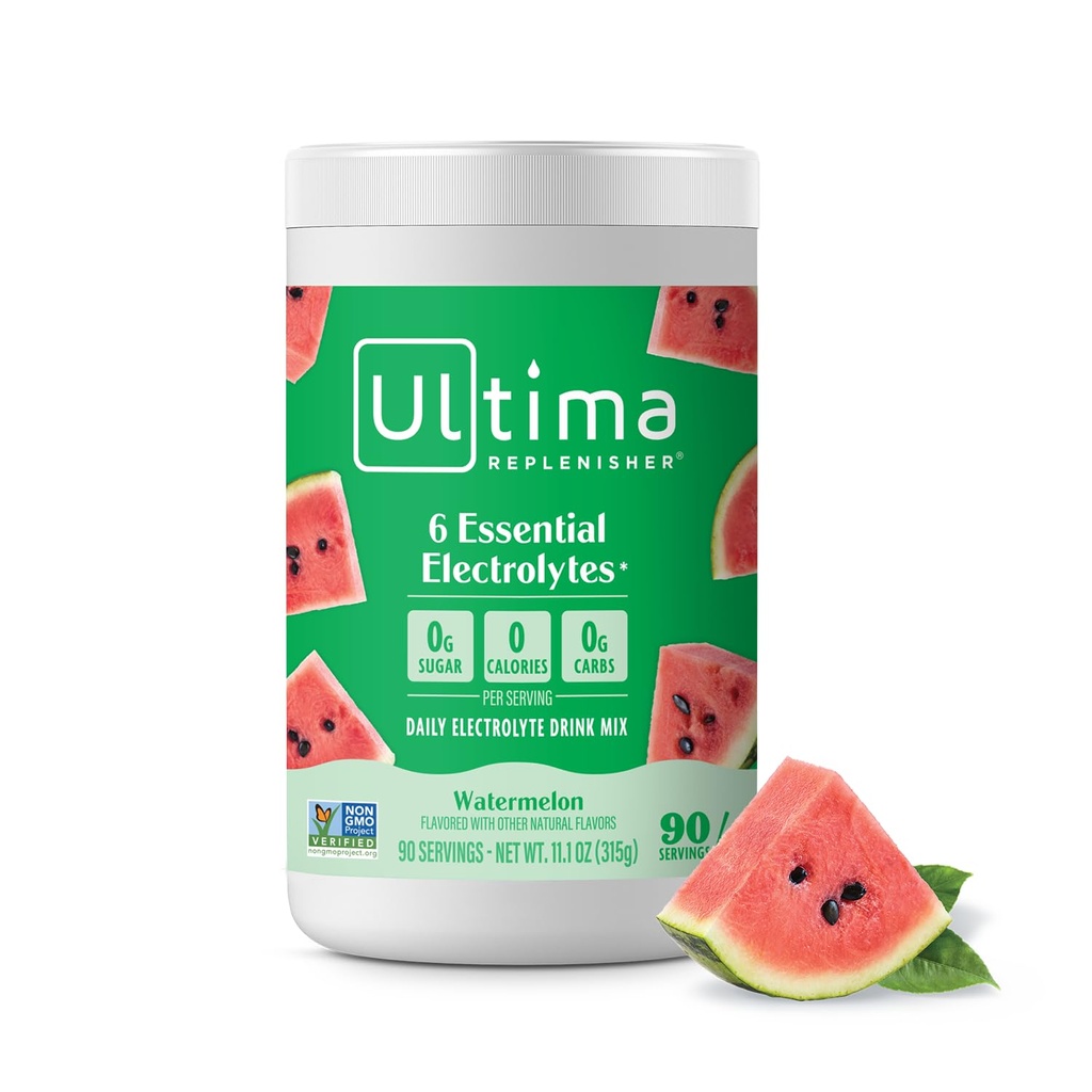 Ultima Replenisher Daily Electrolyte Powder Drink Mix – Χωρίς ζάχαρη – Καρπούζι, 90 Σερβιέτες – Ενυδατική σκόνη με 6 Ηλεκτρόλυτα Κλειδιού και Ιχνηλάτηση Ορυκτών – Κετό Φιλικό, Vegan, Μη ΓΤΟ