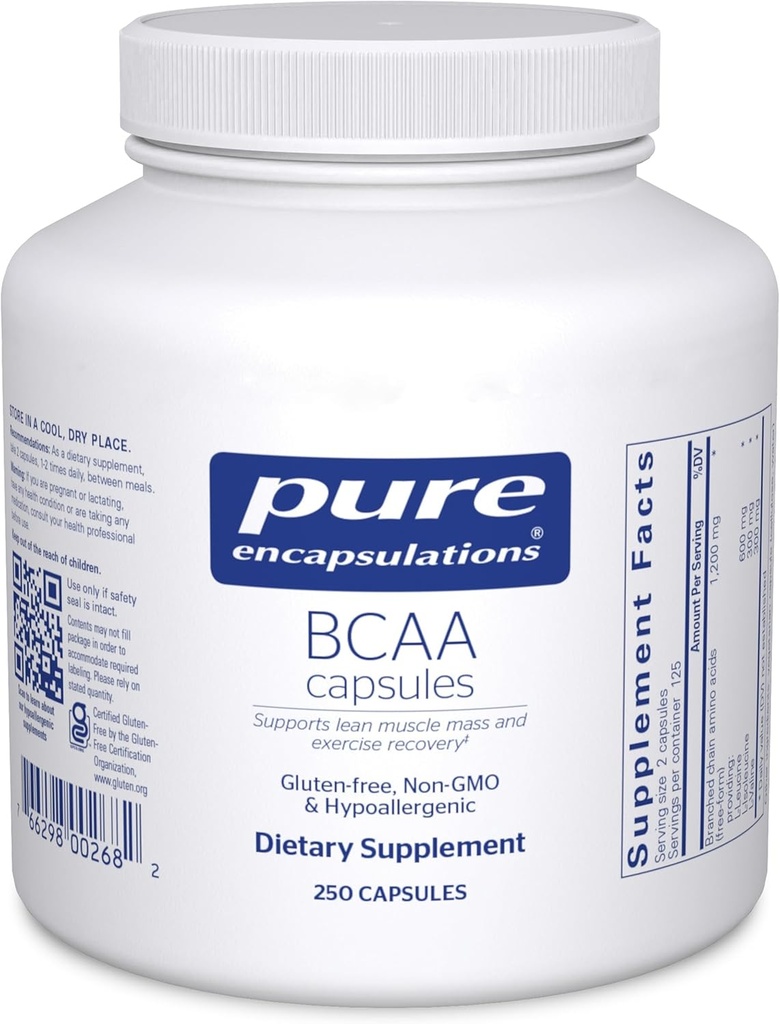 Pure Encapsulations BCAA Capsules | Hypoallergenic Supplement to Support Muscle Function During Exercise* | 250 Capsules