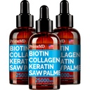 PrimeMD 4-σε-1 Liquid Biotin Collagen Keratin Saw Palmetto Drops (3 Pack) Bundle - 25000mcg Hair Nails and Skin Vitamins for Women & Men - 2 Fl Oz Κάθε, Καρπούζι Γεύση, Χωρίς Γλουτένη, Μη ΓΤΟ